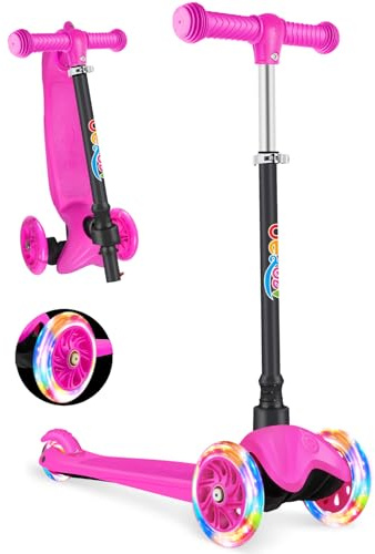 BELEEV Trottinette pour Enfant 2 Ans, Trotinette à 3 Roues pour Fille et Garçon, LED Roues Lumineuses, 4 Hauteur Réglable, Inclinée pour Diriger, Plateau Antidérapant Scooter pour Tout-Petits 2-6 Ans