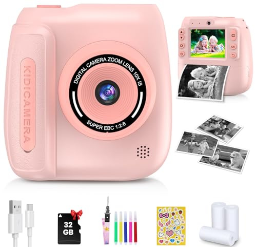 Sofortbildkamera Kinder, 1080P Kinderkamera Sofortbildkamera mit 32GB Karte & 3 Bände Druckpapier, 48MP 2,4 Zoll Kamera Kinder Sofortdruck, Geschenke für Jungen und Mädchen 3-12 Jahren