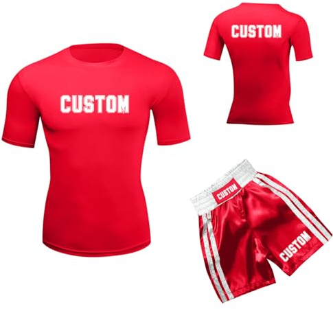 Personalised Boxing Shorts Set Custom Name & Pattern Top with Fight Trunks for Adults and Kids Lightweight Anti-Tear Fabric with Adjustable Waist Muay Thai MMA Gear