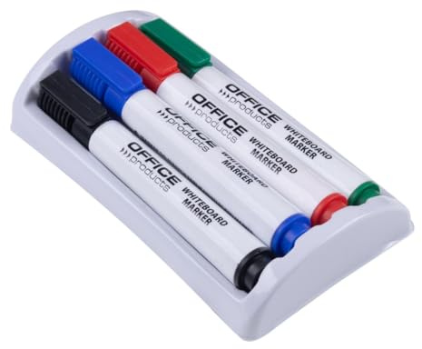 Office Products Lot de 4 marqueurs avec éponge magnétique pour tableau blanc, mélange de couleurs, marqueurs non permanents, pour bureau, école