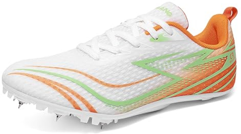 ZHENSI Scarpe da Atletica Leggera per Uomo E Donna con 8 Chiodi Scarpe da Corsa Professionali per Sprint Salto E Corsa,Arancia,43 EU