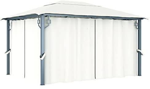 Gazebo da Giardino con Tende, Struttura in Alluminio e Acciaio, Protezione Solare UV, Design Classico, Gazebo da Spiaggia, Tenda per Feste, per Giardino e Campeggio, Colore Crema, 400 x 300 x 270 cm