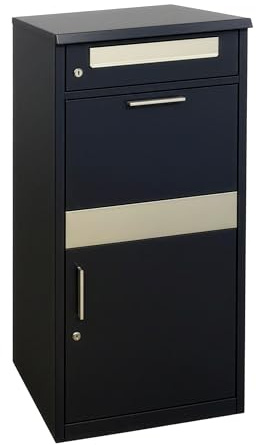 Buzón Relaxdays con Compartimento para Paquetes, 4 Llaves, HxBxT: 112 x 50 x 37 cm, Hierro y Acero, Negro/Plata