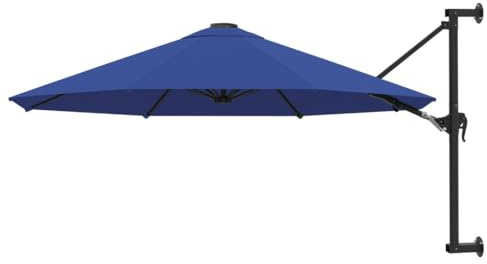 Wand-Sonnenschirm 300 cm Durchmesser, Blau, UV-Schutz Polyester, Stabiler Metallmast 48mm, neigbar mit Kurbel, für Garten, Terrasse, Balkon, Sonnenschutz Außenbereich