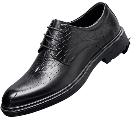 Mens Business Brogue Shoes Full Grain Leather Dress Shoes Premium Handcrafted Wingtip Footwear Classic British Style Young Professional Formal Shoes for Men(7) Black