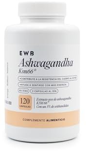 EWB - Ashwagandha KSM-66® - 600 mg de Extracto de Raíz de Ashwagandha - 120 cápsulas - Menos Estrés, Ansiedad, Más Energía y Sueño Reparador