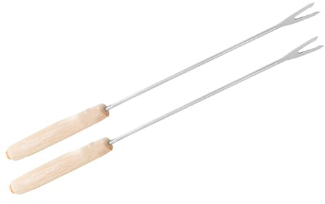 HEEPDD 2 Tenedores para Fondue con de Madera de Roble, Palitos para Fondue de Queso de Acero Inoxidable para Fuente de Chocolate, Malvaviscos, Frutas, Picnic y Camping