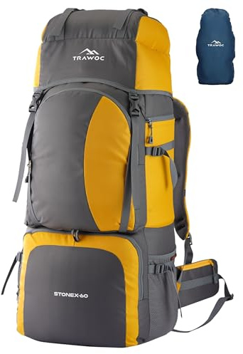TRAWOC 60 Ltr Trekking Rucksack Travel Bag Hiking Backback, Yellow