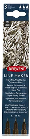 Derwent Black Line Maker Stifte, Set mit 3 Stück, Fineliner, verschiedene Spitzenstärken, schnell trocknende Tinte, zum Skizzieren, Schreiben, Illustrieren und Kolorieren, 2305560