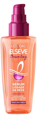 L'Oréal Paris - Sérum Lissage de Rêve - Protecteur de Chaleur 230° et Anti-Frisottis 24h - Enrichi en Kératine Végétale et Beurre de Cacao - Tous Types de Cheveux - Elseve Dream Long - 100 ml