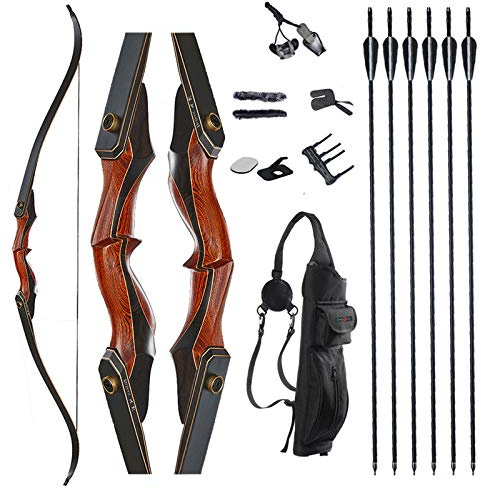 TOPARCHERY Archery 60 Takedown Hunting Recurve Bow and Arrow Set for Adults Practice Competition Longbow Kit with 6pcs Fiberglass Arrows Right Hand Black (50.00)