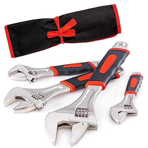 Navegando Rollgabelschlüssel Set 4-teilig Verstellbar aus Kohlenstoffstahl – Verstellbarer Schraubenschlüssel mit Rutschfestem Griff für Auto, Werkstatt und Haushalt