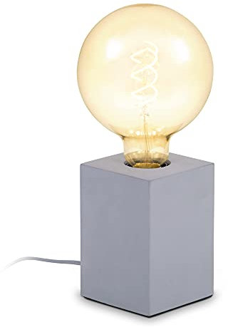 B.K.Licht - Nachttischlampe mit Kabelschalter, E27 Fassung, Vintage, Tischlampe, Lampe, Schreibtischlampe, Tischleuchte, Bürolampe, Leselampe, Leselicht, Retro, 9x9x13 cm, Grau