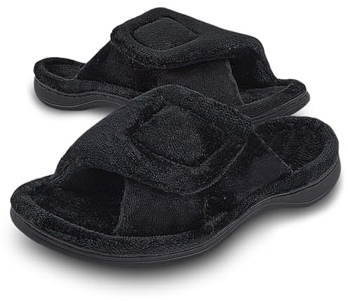 Git-up Zapatillas de Estar por Casa para Mujer Espuma de Memoria con Soporte del arco Gancho y bucle Diabético Amplio Punta abierta Zapatos de Casa Interior Exterior, Negro 9.5/10.5