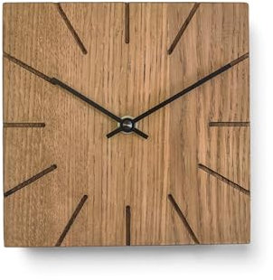 Natuhr Wanduhr Tischuhr Eiche Holz - Beam - geräuscharm Massivholz Design 17 x 17 cm (Räuchereiche Schwarze Zeiger, Quarzuhrwerk)