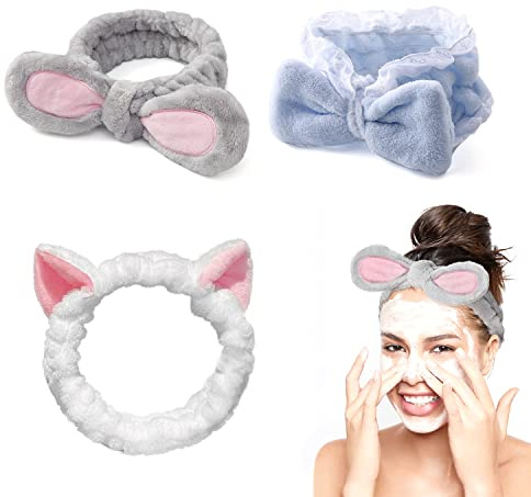 3 Diademas Suaves Elásticas para Mujeres - Lavado Facial, Maquillaje, Deportes, Belleza y Ducha - Esponjosas y Hermosas