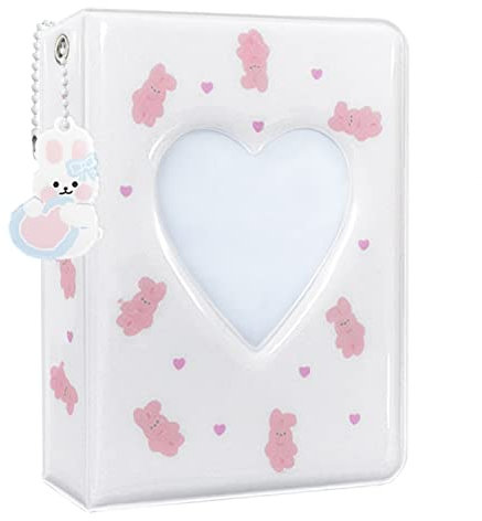 Photo Binder 3-Zoll Kpop Photocard-Halterbuch, praktisches Portables Kpop Binder mit lieblicher Kette für Photokarte Sammlung, 40 Taschen (Weiß)