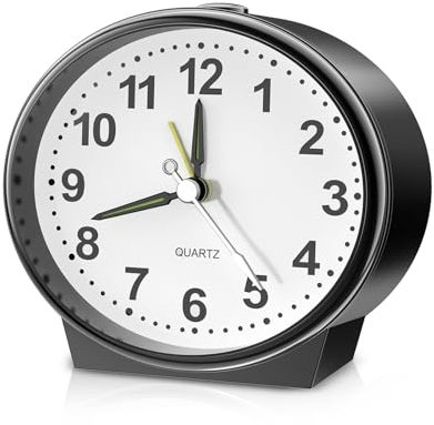 Brifit Réveil Matin, Réveil Analogique, Réveil Silencieux de Chevet avec Veilleuse, Grand Cadran et Grand Bouton de Snooze, sans Tic-tac, Maison, Bureau, Noir