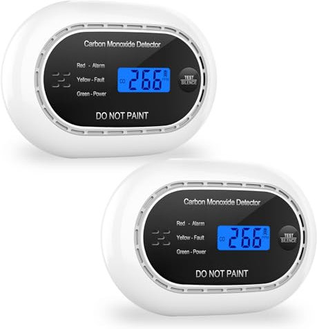 Carbon Monoxide Detector with LCD Digital Display, CE Certified CO Alarm with Sealed in 10 Year Battery, Standalone Audible CO Detector for Home,Black,2 Pack