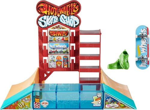 Hot Wheels Skate Playset with Exclusive Fingerboard & Pair of Shoes, Skate Shop Set Features Ramps, Walls & Edges for Skating, Includes Storage
