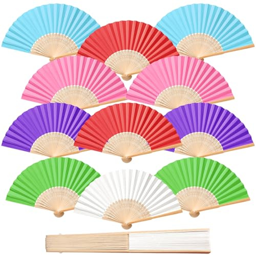 ZOOI Paper Fan 12pcs Hand Fan Folding Bride Fan Wedding Favours for Guests | Paper Fans Handheld, Multicoloured Chinese Bamboo Fan Wedding Gifts Vintage Fan for Party Favor, DIY Wall Decor