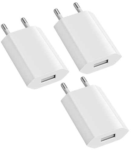 Adaptador de Enchufe de Carga USB A, 3-Pack Cargador USB, 5V/1A Enchufe Compatible con XS MAX XR X 8, 7, 6, 6S, 5S Plus Entre Otros