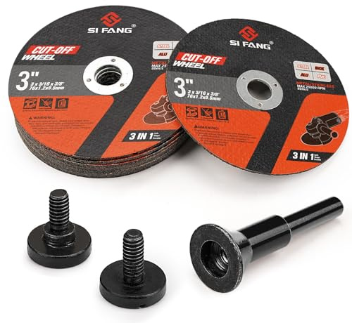 SI FANG Lot de 10 roues de coupe de 7,6 cm avec mandrin de montage de 6,35 mm pour meuleuse à matrice, disques de coupe en métal de 76 mm, disques de meuleuse de 1,2 mm d'épaisseur, pour outil