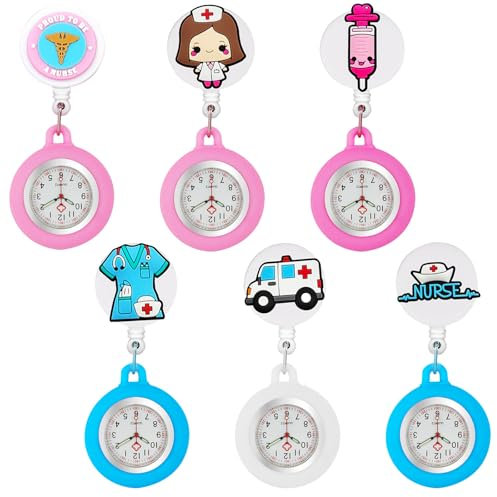 6 Stück Krankenschwester Uhr, Niedliche Schwesternuhr Mit Clip für Damen Mädchen, Tragbar Schwesternuhr Schwesternuhr Ansteckuhr Fob Geschenk für ärzte Krankenschwestern Sanitäter Krankenpfleger