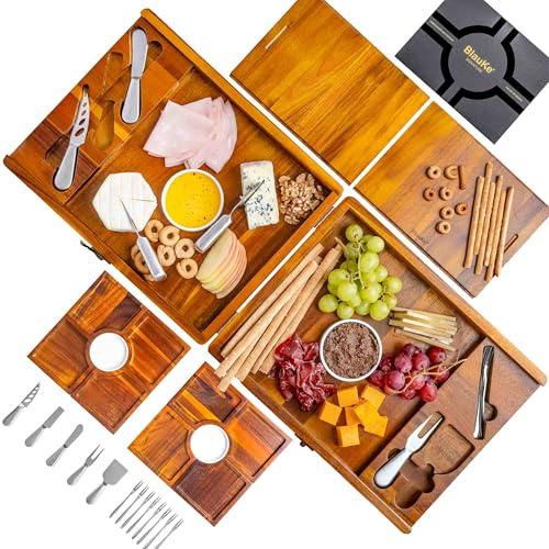 Tagliere per Formaggi e Salumi con Set di Coltelli per Formaggio - Tagliere per Aperitivo in Legno di Acacia, Migliore dei Taglieri in Bambù – Set Aperitivo Vassoio da Portata Grande XL - Idee Regalo