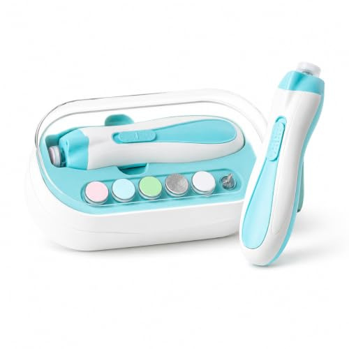 Baby Nail Trimmer Electric Safe Baby Nail Clippers Baby Nail File Kit, Trim Polish Grooming kit for Newborn Toddler or Adults Toes Fingernails, 6 Grinding Heads and LED (Blue)