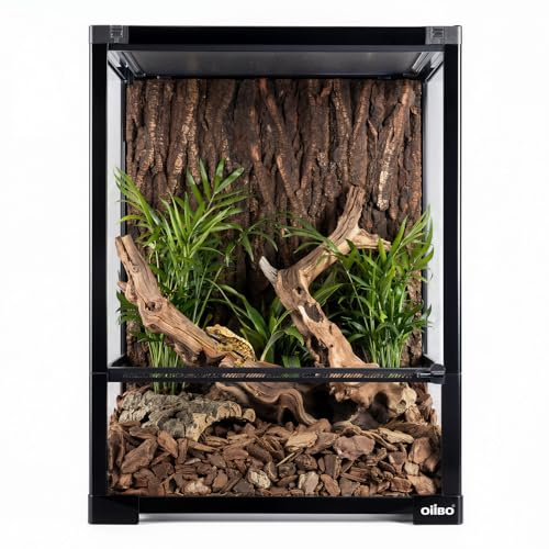 34 Gallon Reptile Tempered Glass Terrarium, 18 x 18 x 24 Rainforest Reptile Habitat Tank with Sliding Single Door, Removable Glass Door Reptile Terrarium with Top Screen Mesh Ventilation