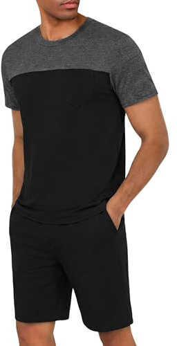 Uniexcosm Pijama Corto de Hombre Verano Conjunto de Pijama Hombre 2 Piezas Ropa de Dormir de Algodón Camisetas Manga Corta y Pantalones Cortos