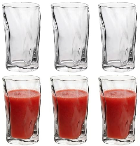 Juego de 6 vasos de cristal, 275 ml, diseño de ondas, vasos de agua, vasos de café y té, resistentes al calor y aptos para lavavajillas, ideal para latte macchiato, té helado, cócteles y matcha