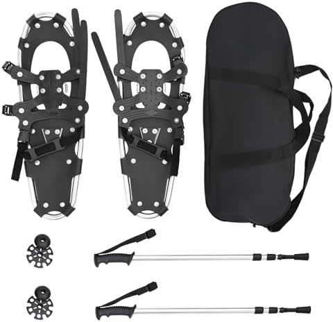 vidaXL Raquetas de Nieve 3 en 1 con Bastones de Senderismo Plateado, Jardín y Terraza, Equipos de Nieve Ajustables, Accesorios para Frío, Set de Senderismo