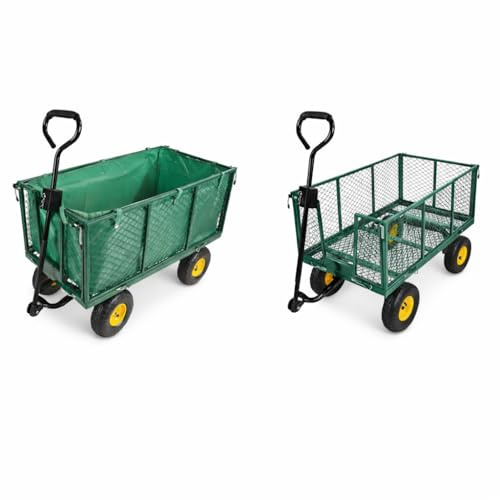 Large Heavy Duty Garden Trolley Trailer 500KG – 3-in-1 High Sided Cart, Trailer & Wheelbarrow with Steel Frame, Inflatable Wheels for Gardening, Farming, Camping & Festivals (With Tarpaulin)