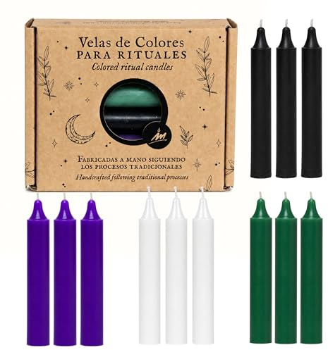 Velas para Rituales Esotéricos | Pack 12 Velas Mágicas Artesanales | Amor, Dinero, Limpieza, Protección, Abrir Caminos, Miel | Velas de Colores | 12 x 1,8 cm | Las Velas de Mariano (Protección)