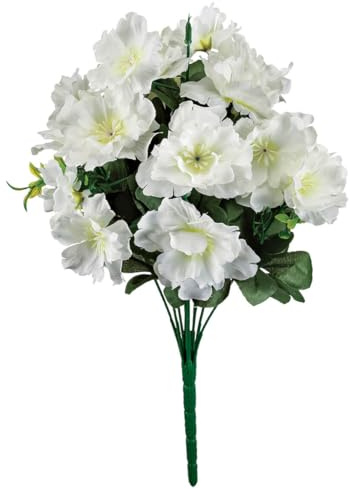 OakRidge Silk Azalea Bush – Artificial Flowers Outdoor Décor – White, 17” High