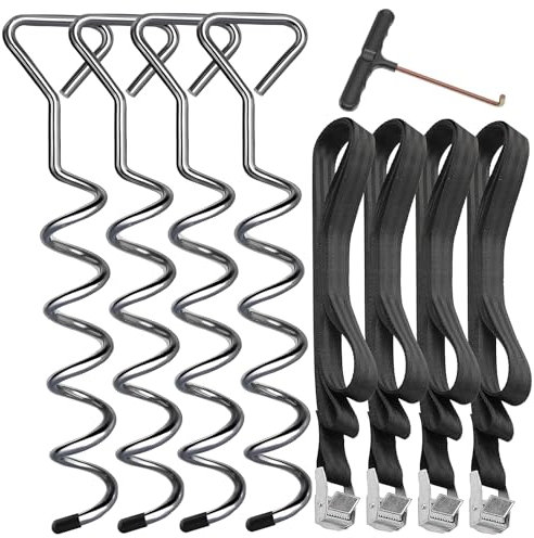 Hodzeed 4Set Heavy Duty Trampoline Anchor Ground Pegs Tie Down Kit - Tied Pet Dog Fixed, Fit Trampolines Garden Camp Swings Shed (Silver)