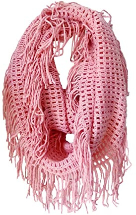 Unisex Women's Winter Fringe Tassel Neck Cozy Knit Cable Infinity Loop Cowl Scarf- Solid Color (blossom)