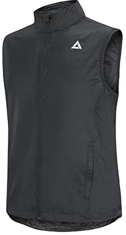 Airtracks Gilet da ciclismo funzionale da uomo, Comfort Line, gilet da corsa, leggero, antivento, impermeabile, riflettente, Nero , M