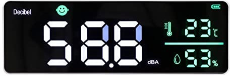 Medidor de Decibelios, Medidor de Nivel de Sonido para Colgar en la Pared, Pantalla LED Grande de 11 Pulgadas, Medidor de Humedad y Temperatura de Ruido con Indicador de Iconos de