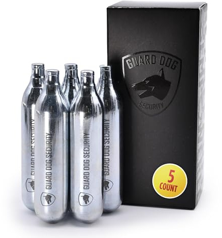 Guard Dog Security 12 Gram Co2 Cartridges, Non-Threaded, CO2 cartridges BB Gun, CO2 BB Pistol, CO2 Airsoft Pistol, and CO2 Paintball Markers, Snug fit, Solid Seal (Pack of 5)