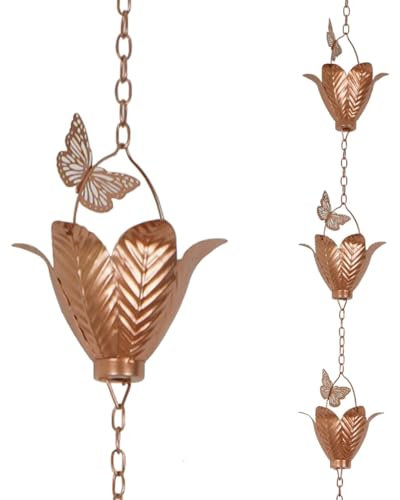 TZSSP Regenketten, dekorative Regenkette, Glocke mit 10 Bechern, Regenkette für Dachrinnen, 21,6 cm Länge, 260 cm, Schmetterling