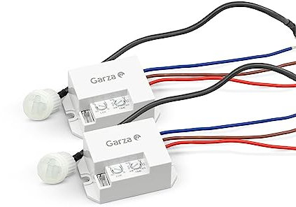 Garza - Lot de 2 détecteurs de Mouvement infrarouges encastrés, Angle 120/360, portée 8 m, variateur et minuterie, Montage Mural ou au Plafond, intérieur