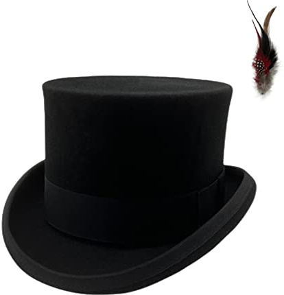 Willheoy Chapeau Haut de Forme Homme Chapeau Melon 100% Laine Femme Chapeau Déguisement Magicien Noir Adulte