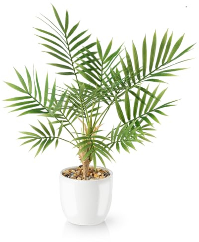 PASCH® Konstgjord Areca Palm (35 cm) i Vit Keramisk Kruka: Konstväxter Som Riktiga | Konstgjorda Växter | Falsk Växt | Konstgjorda Blommor