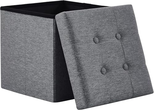 Madera Nieve Banco con Almacenamiento, Banco Acolchado, Taburete, baúl con Capacidad de Carga de hasta 300 kg, 38 x 38 x 38 cm (Lino) (Gris Oscuro)