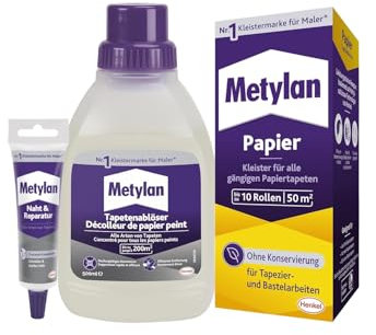 Metylan Papier, Tapetenkleister für Papiertapete (1x125g) & Metylan Naht- und Reparaturkleber (1x60g) & Metylan Tapetenablöser Aktiv-Konzentrat, löst problemlos (1x0,5l)