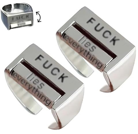 WRYHAUL Kreative Fu * k drehbare Stimmung Kontrolle Ring, lustige rotierende Fuck Ring, einstellbare Fuck Angst Ring, Edelstahl Fu * k Square Ring, gravierte Buchstaben Ring, Stimmung Ring (2 Stücke)