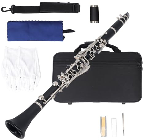 Clarinetto in Sib Professionale, Set di Clarinetti in Si Bemolle a 17 Tasti con Kit di Pulizia, Custodia, Bocchino Accessori per Strumenti Musicali per Esercitazione per